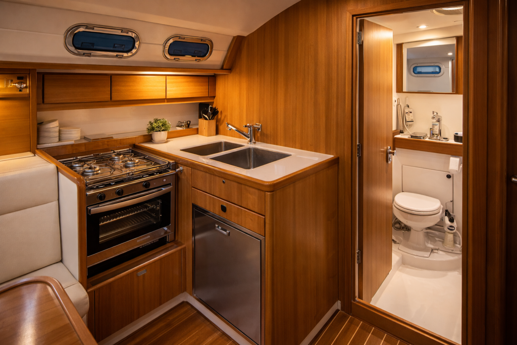 Камбуз и гальюн внутри яхты